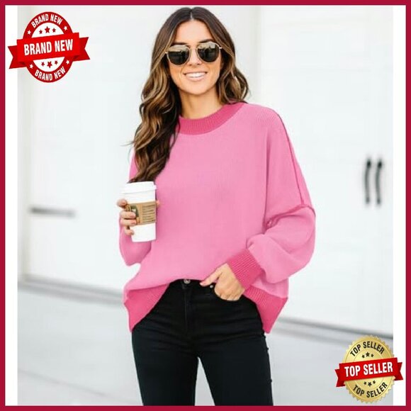 Oversized Batwing Sleeve Pullover Sweater Viscose Nylon Knit - Picture 4 of 8